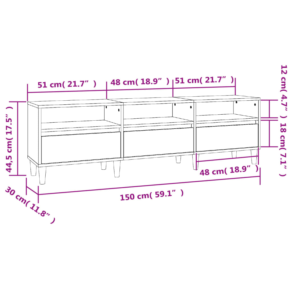 vidaXL Tv-bänk vit 150x30x44,5 cm konstruerat trä