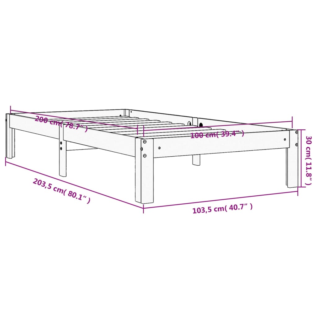 vidaXL Sängram utan madrass vaxbrun 100x200 cm massiv furu