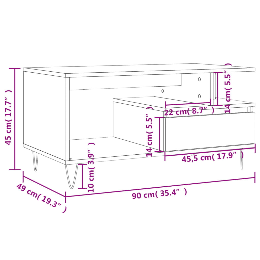 vidaXL Soffbord svart 90x49x45 cm konstruerat trä