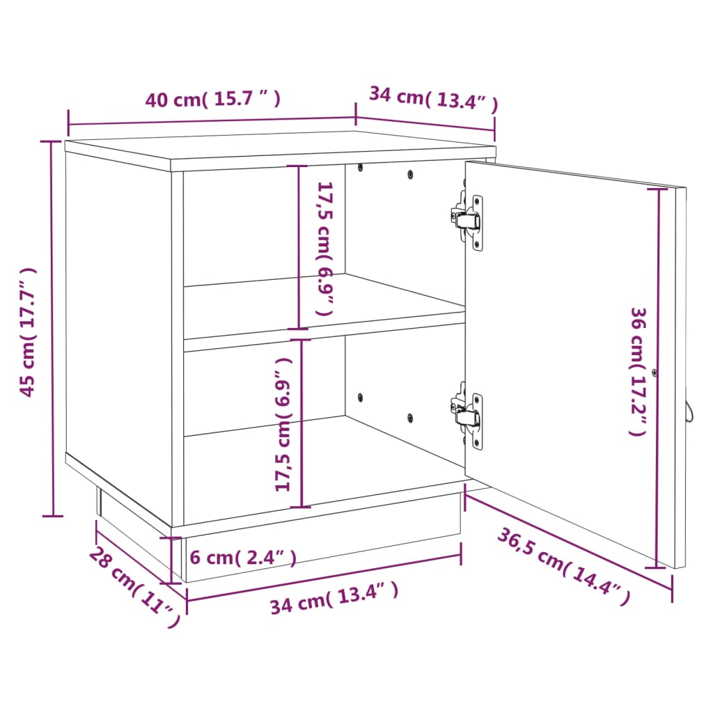 vidaXL Sängbord vit 40x34x45 cm massivt furuträ