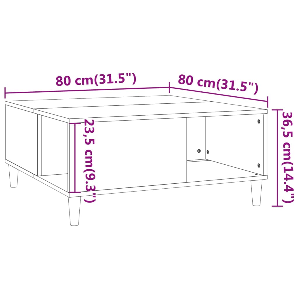 vidaXL Soffbord sonoma-ek 80x80x36,5 cm konstruerat trä