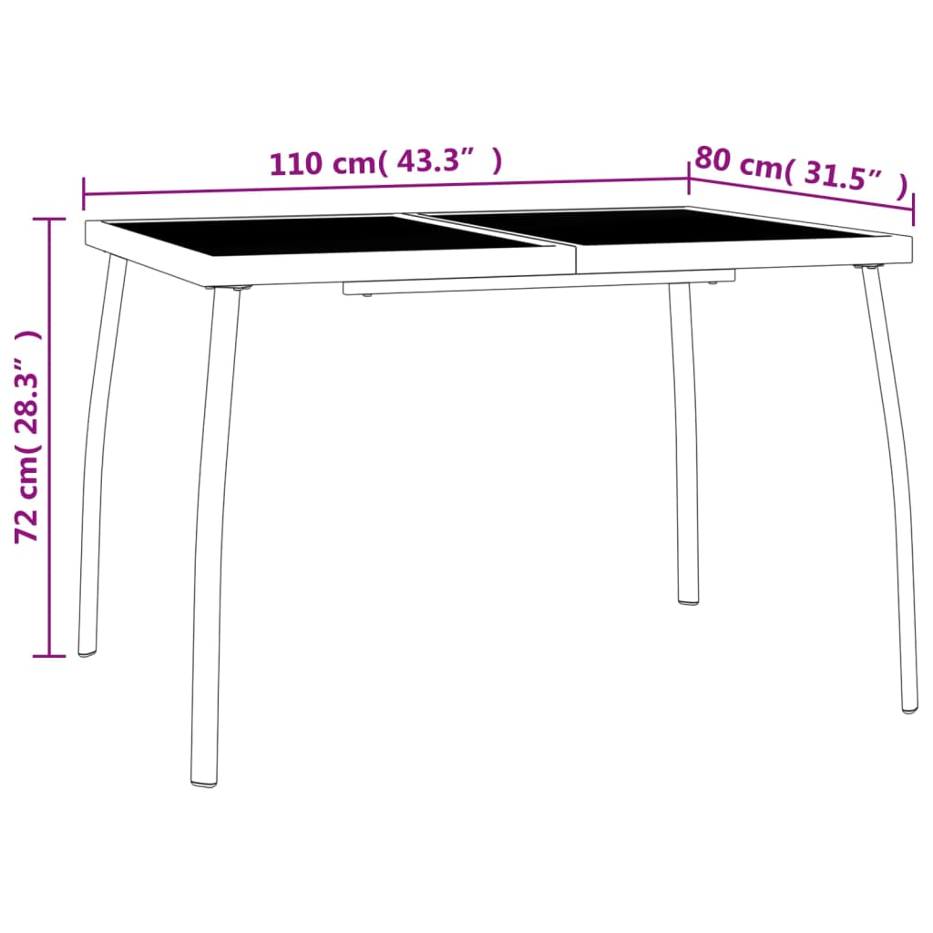 vidaXL Trädgårdsbord antracit 110x80x72 cm stålnät