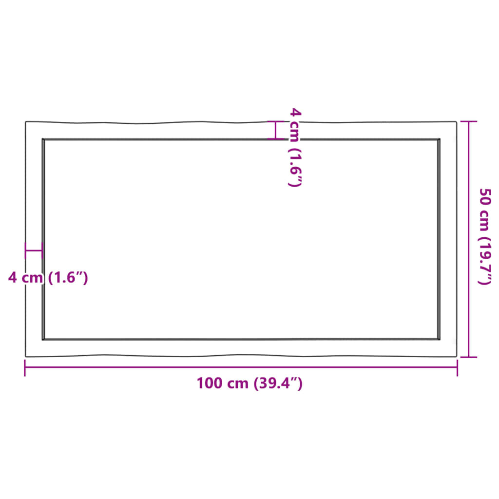 vidaXL Bordsskiva 100x50x(2-6) cm obehandlad massiv ek levande kant