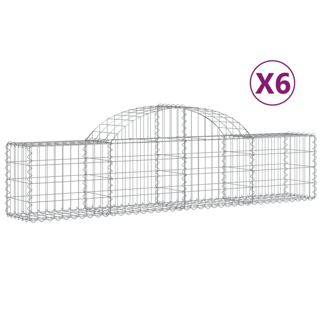 vidaXL Gabion bågformad 6 st 200x30x40/60 cm galvaniserat järn