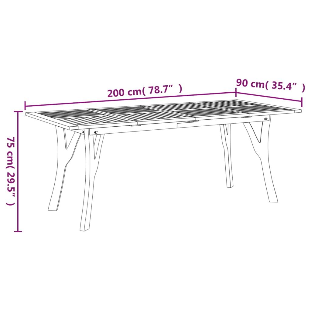 vidaXL Trädgårdsbord 200x90x75 cm massivt akaciaträ