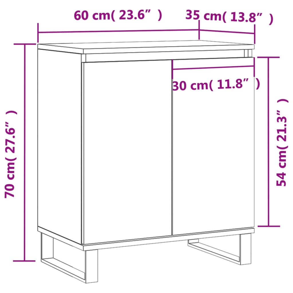 vidaXL Byrå betonggrå 60x35x70 cm konstruerat trä