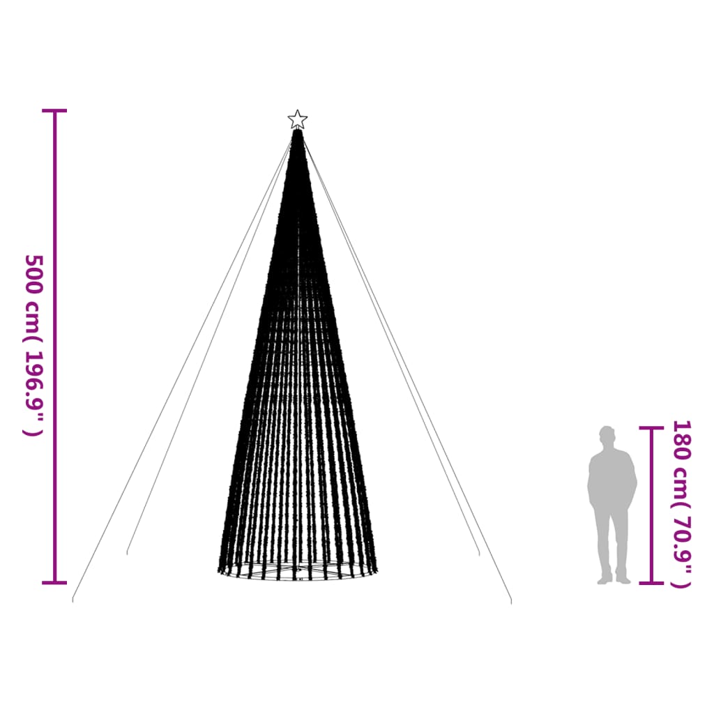 vidaXL Julgranskon 1544 LEDs färgglad 500 cm