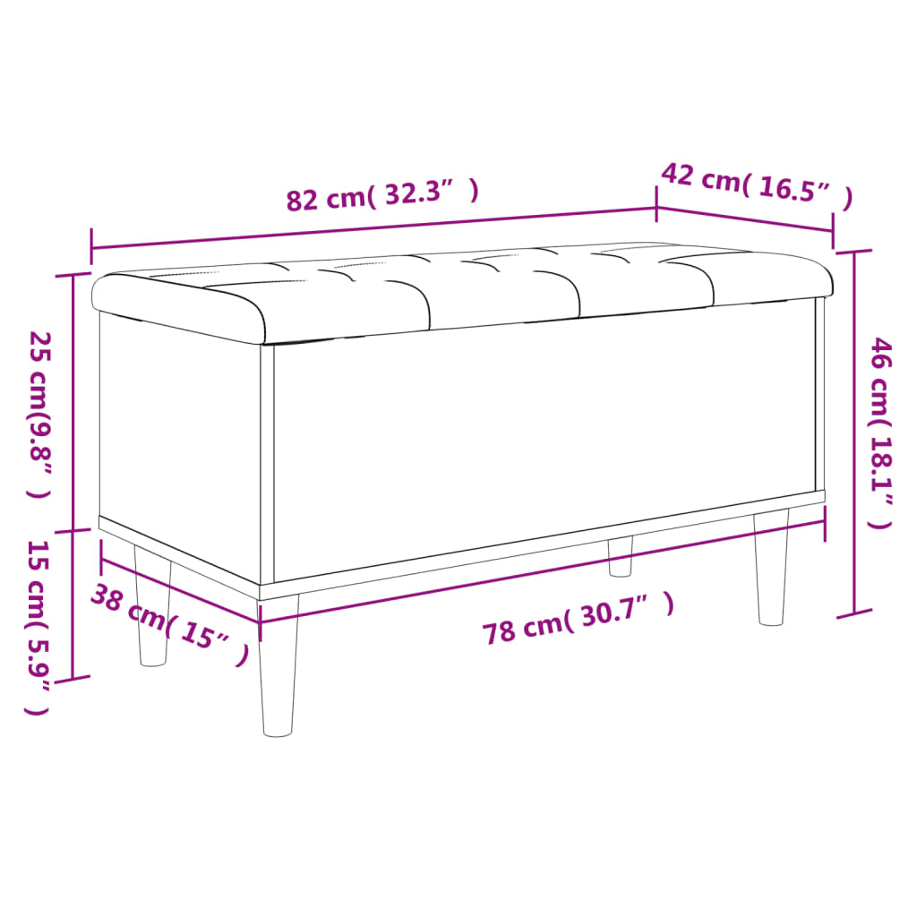 vidaXL Förvaringsbänk svart 82x42x46 cm konstruerat trä