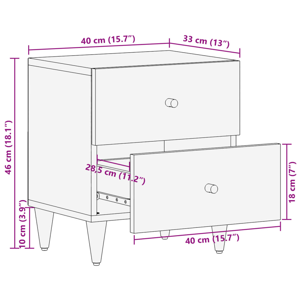 vidaXL Nattduksbord 2 st 40x33x46 cm massivt mangoträ