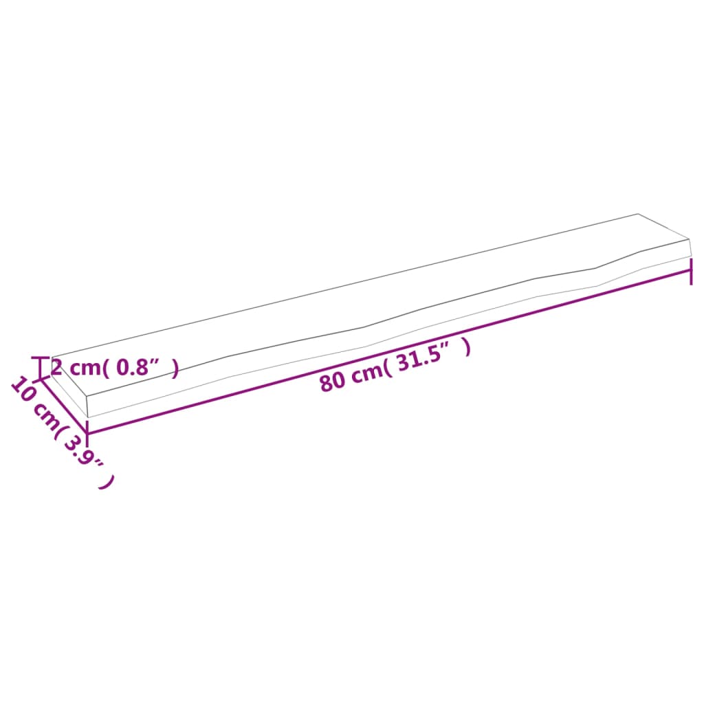 vidaXL Hyllplan 80x10x2 cm obehandlad massiv ek