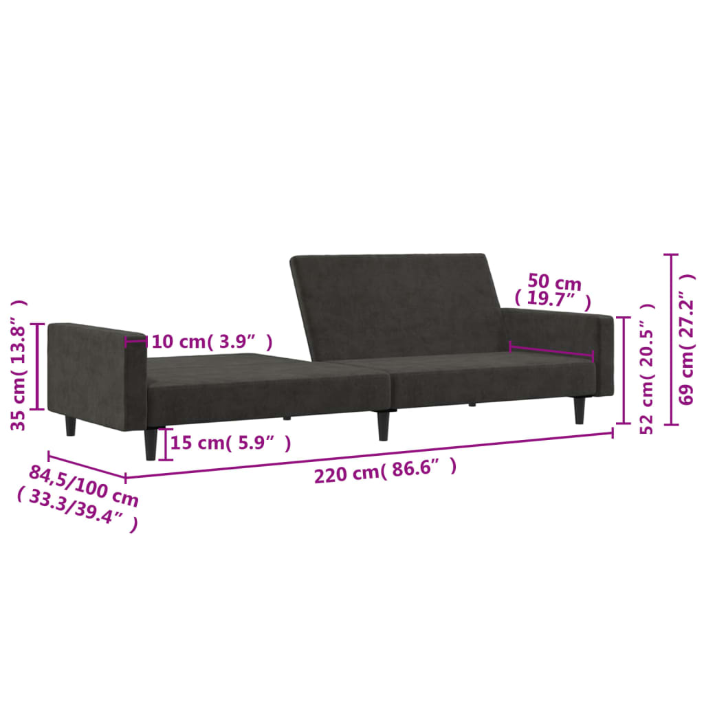 vidaXL Bäddsoffa 2-sits mörkgrön sammet