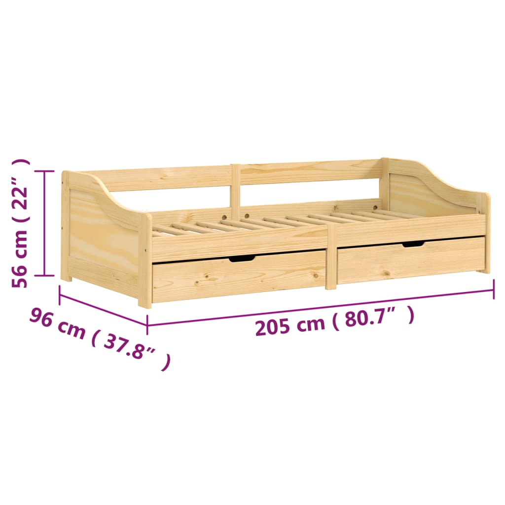 vidaXL Dagbädd med 2 lådor IRUN 90x200 cm massiv furu