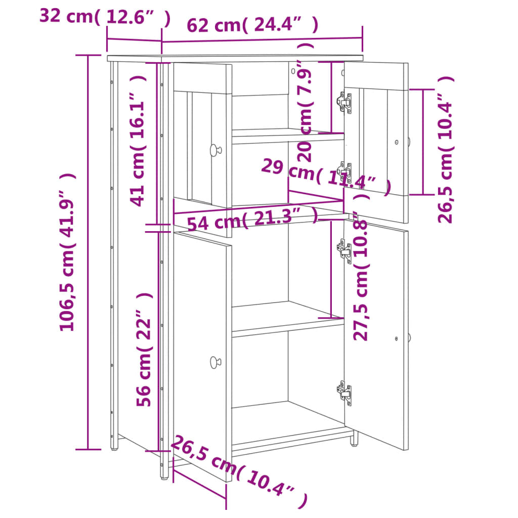 vidaXL Högskåp svart 62x32x106,5 cm konstruerat trä