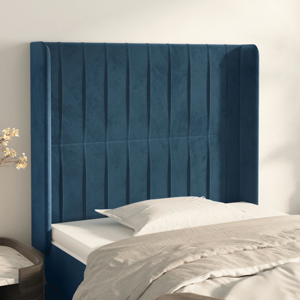 vidaXL Sänggavel med kanter mörkblå 93x16x118/128 cm sammet