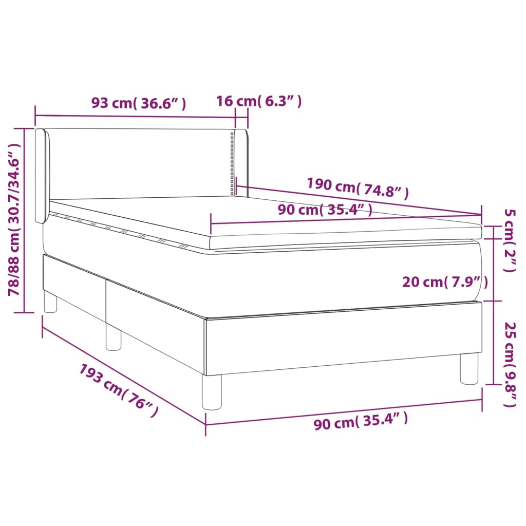 vidaXL Ramsäng med madrass mörkgrå 90x190 cm tyg