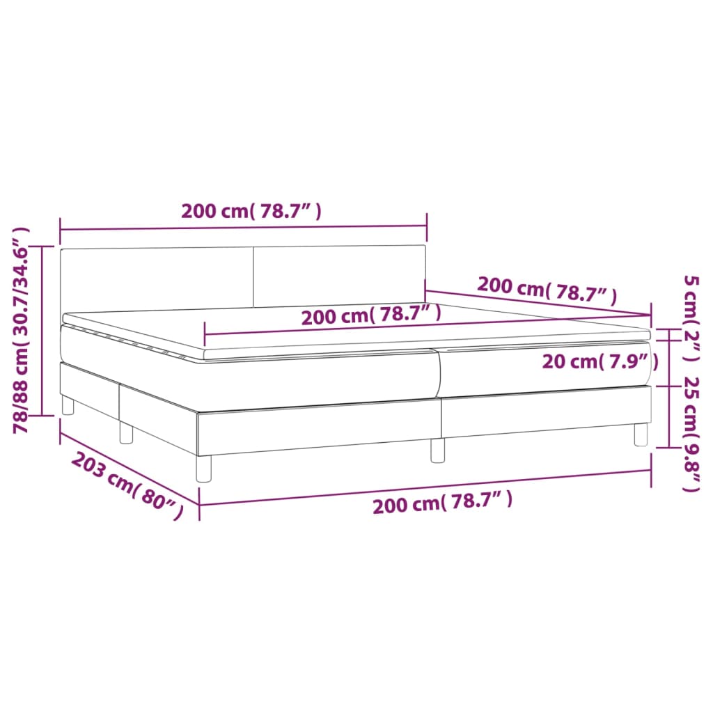 vidaXL Ramsäng med madrass & LED gräddvit 200x200 cm konstläder