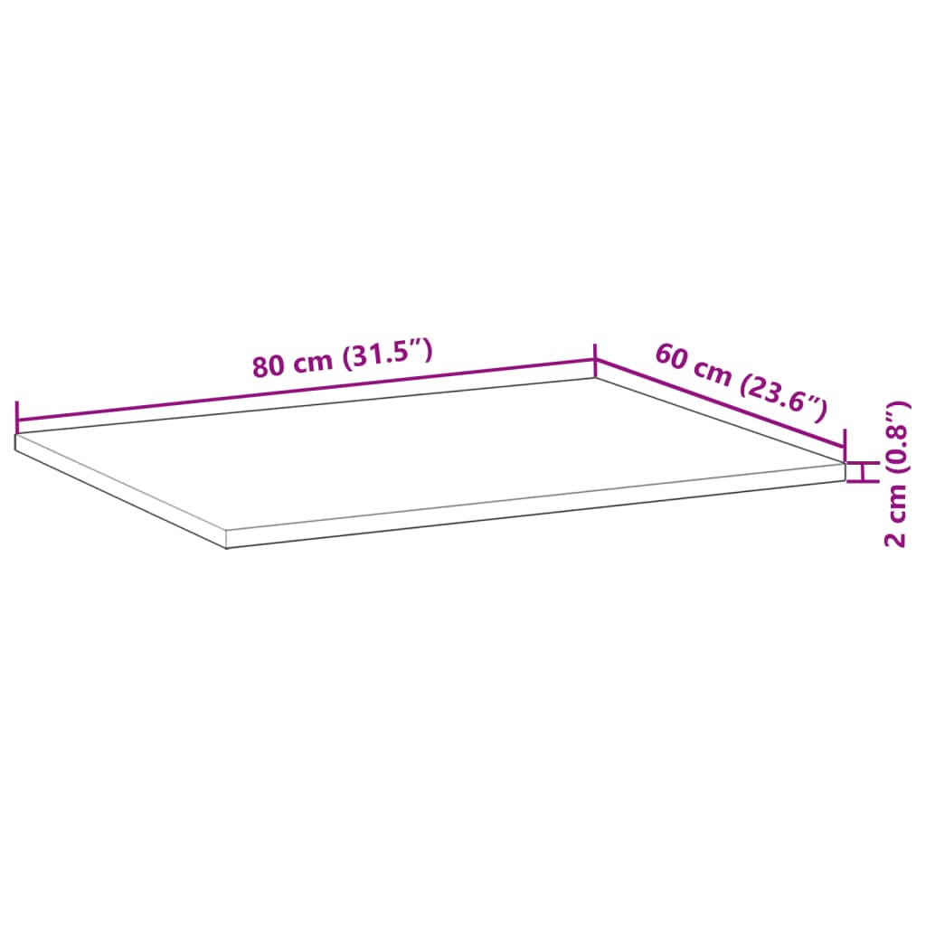 vidaXL Bänkskiva för badrum obehandlad 80x60x2 cm massivt akaciaträ