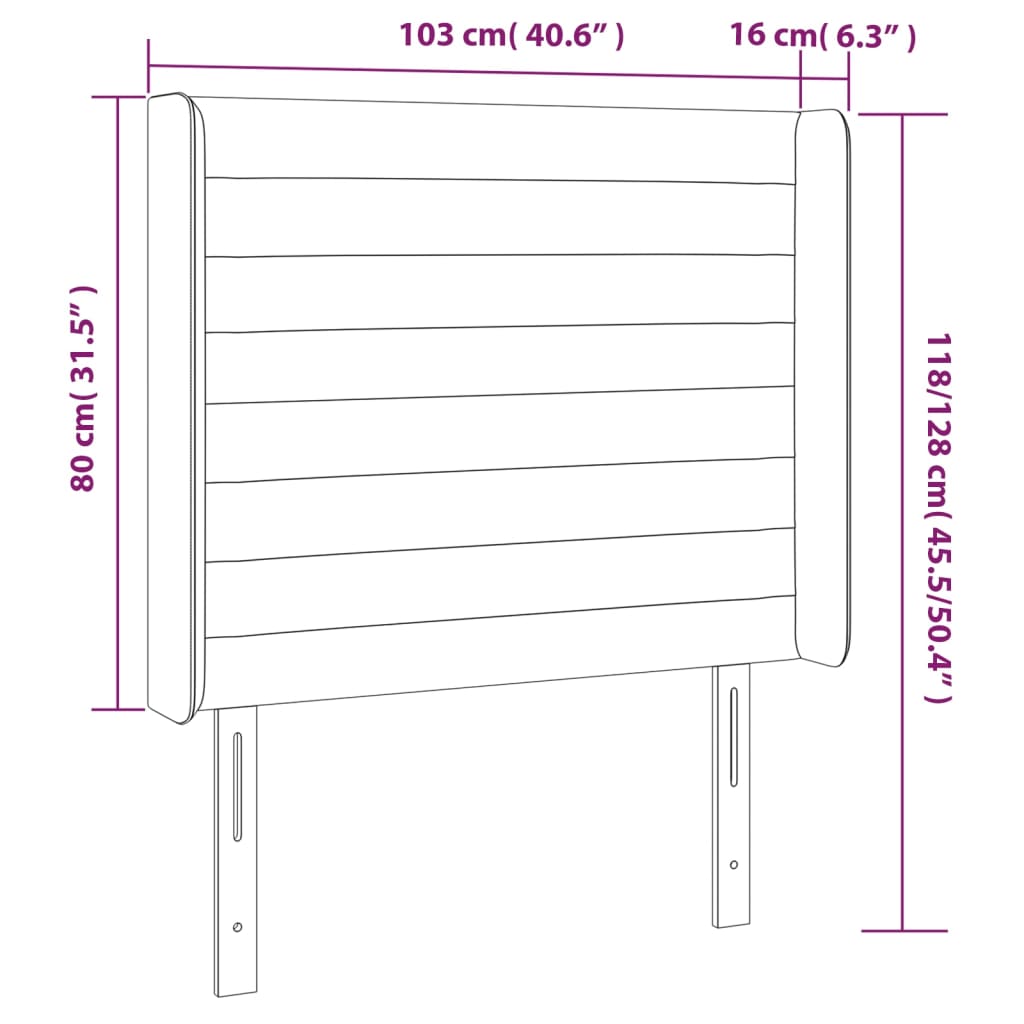 vidaXL Sänggavel med kanter gräddvit 103x16x118/128 cm tyg