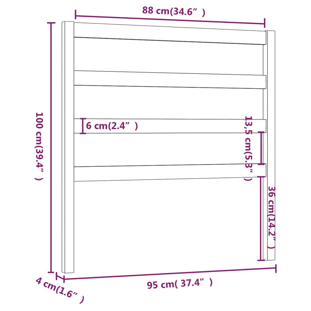 vidaXL Sänggavel honungsbrun 95x4x100 cm massiv furu