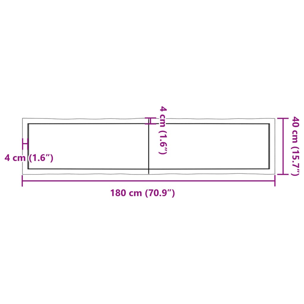 vidaXL Bordsskiva 180x40x(2-6) cm obehandlad massiv ek levande kant