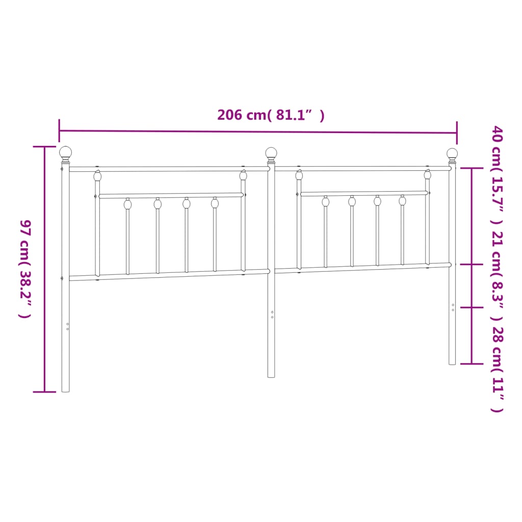 vidaXL Huvudgavel metall vit 200 cm