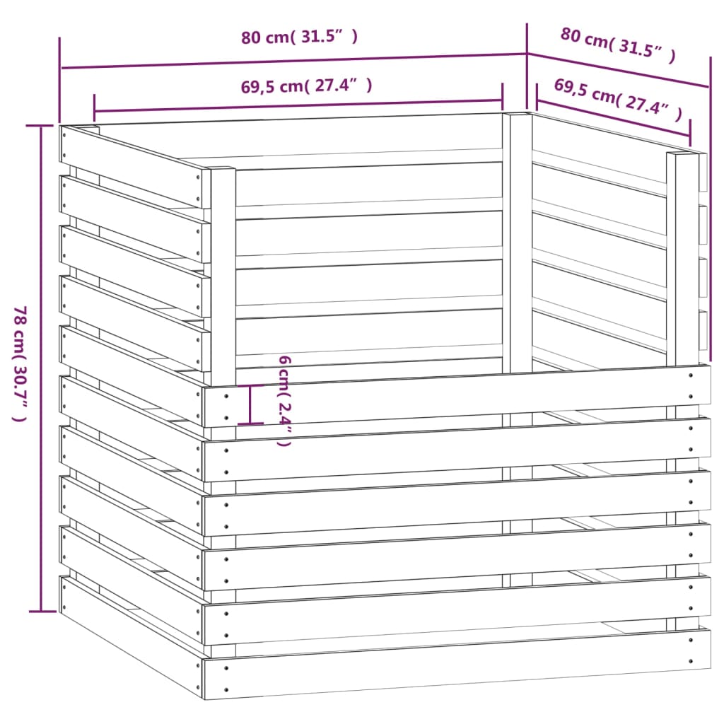 vidaXL Kompostlåda vit 80x80x78 cm massiv furu