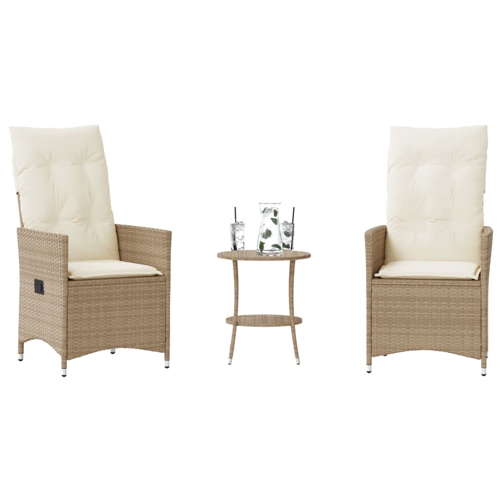 vidaXL Bistrogrupp med dynor 3 delar beige konstrotting