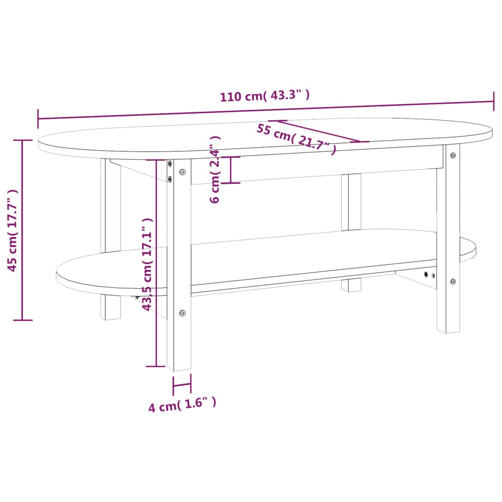 vidaXL Soffbord honungsbrun 110x55x45 cm massiv furu