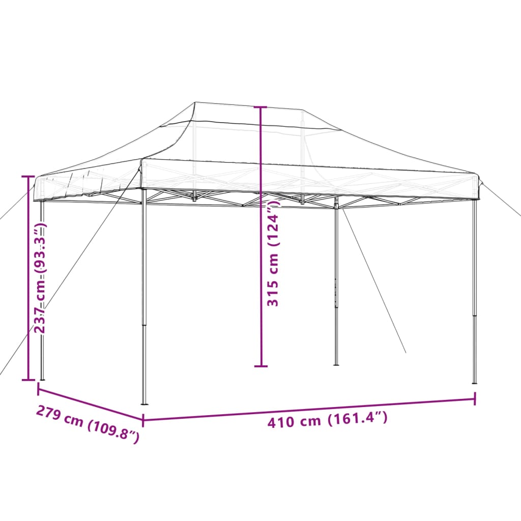 vidaXL Pop-Up hopfällbart partytält 410x279x315 cm svart