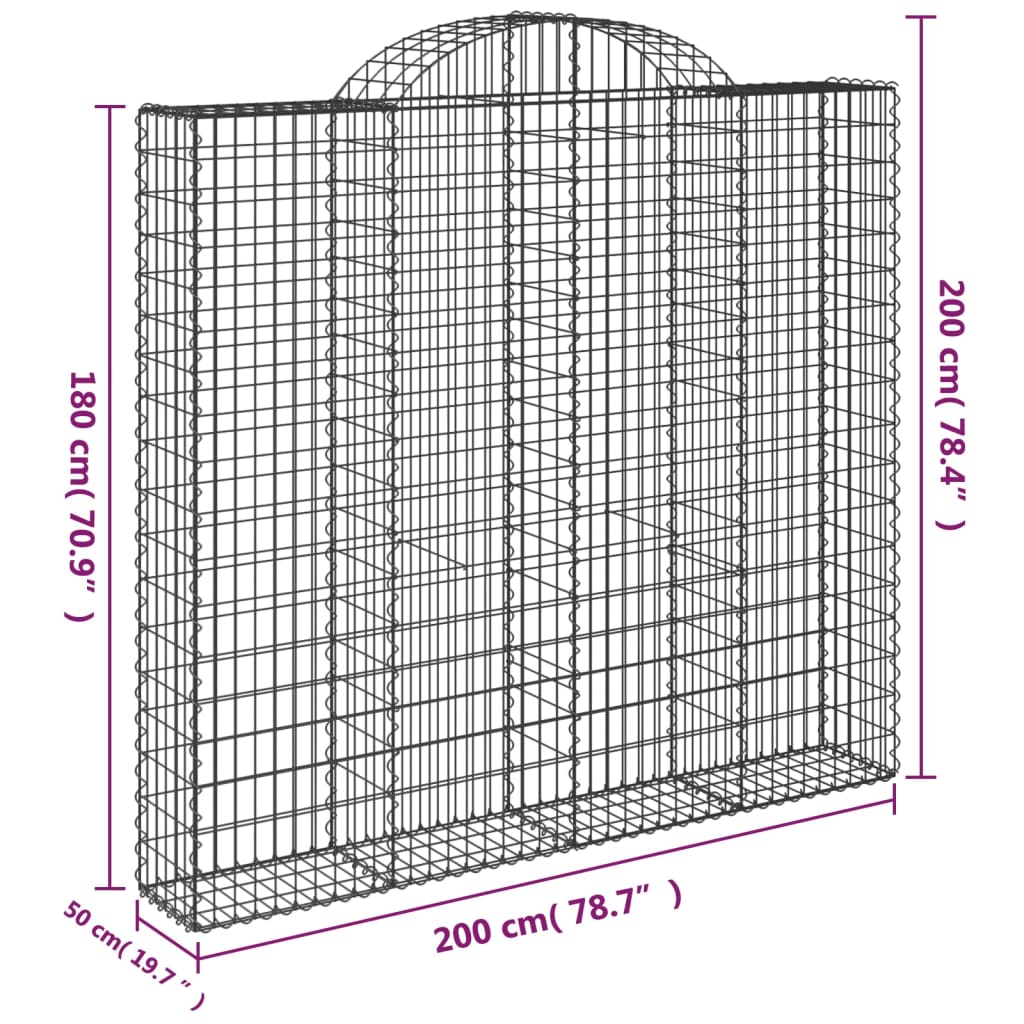 vidaXL Gabioner bågformade 3 st 200x50x180/200 cm galvaniserat järn