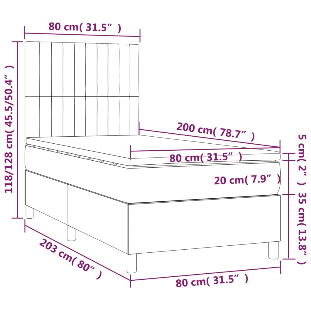 vidaXL Ramsäng med madrass gräddvit 80x200 cm tyg