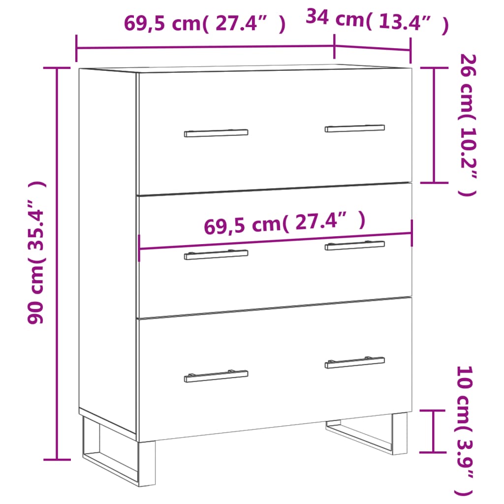 vidaXL Skänk betonggrå 69,5x34x90 cm konstruerat trä