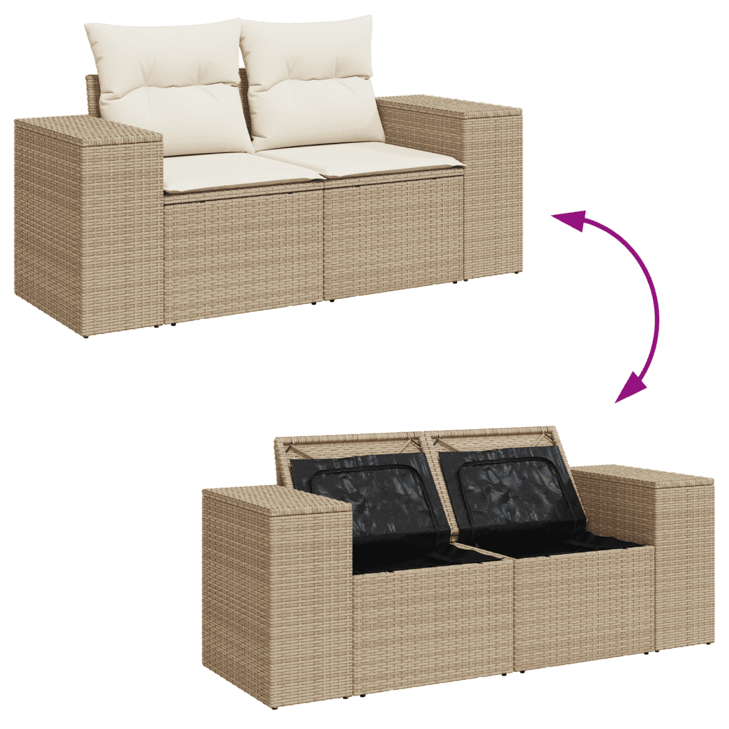 vidaXL Loungegrupp för trädgården m. dynor 11 delar beige konstrotting