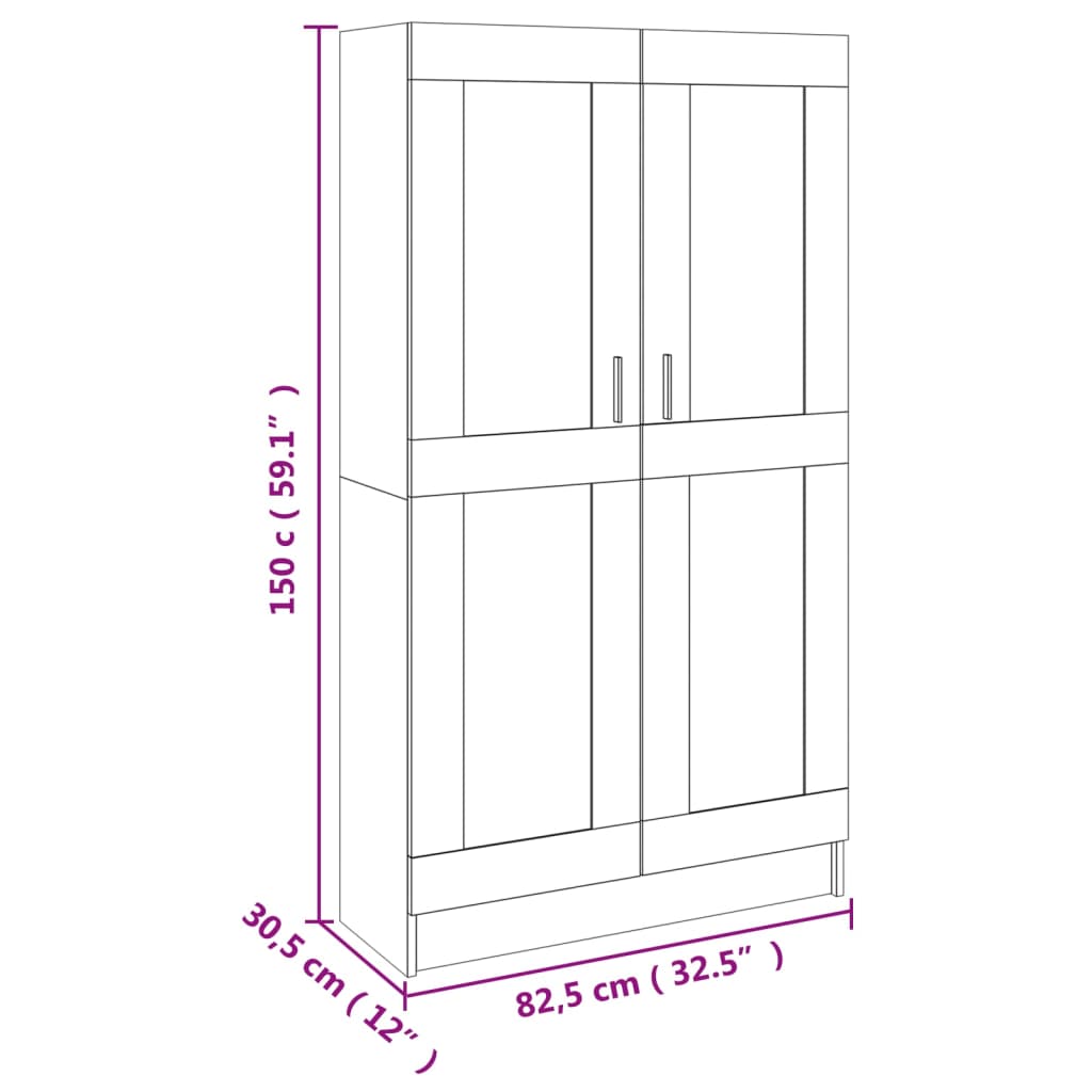 vidaXL Bokskåp betonggrå 82,5x30,5x150 cm konstruerat trä