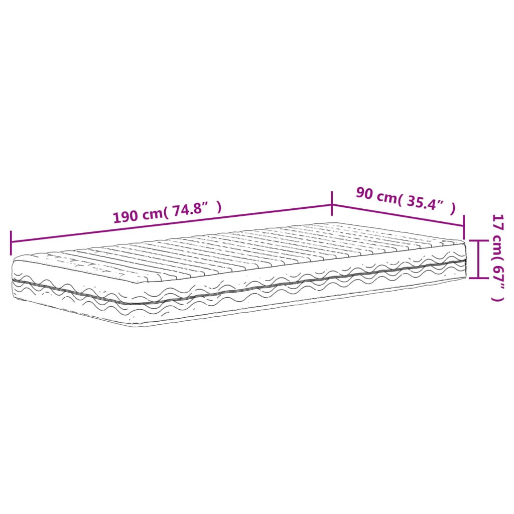 vidaXL Skummadrass vit 90x190 cm hårdhet H2 H3