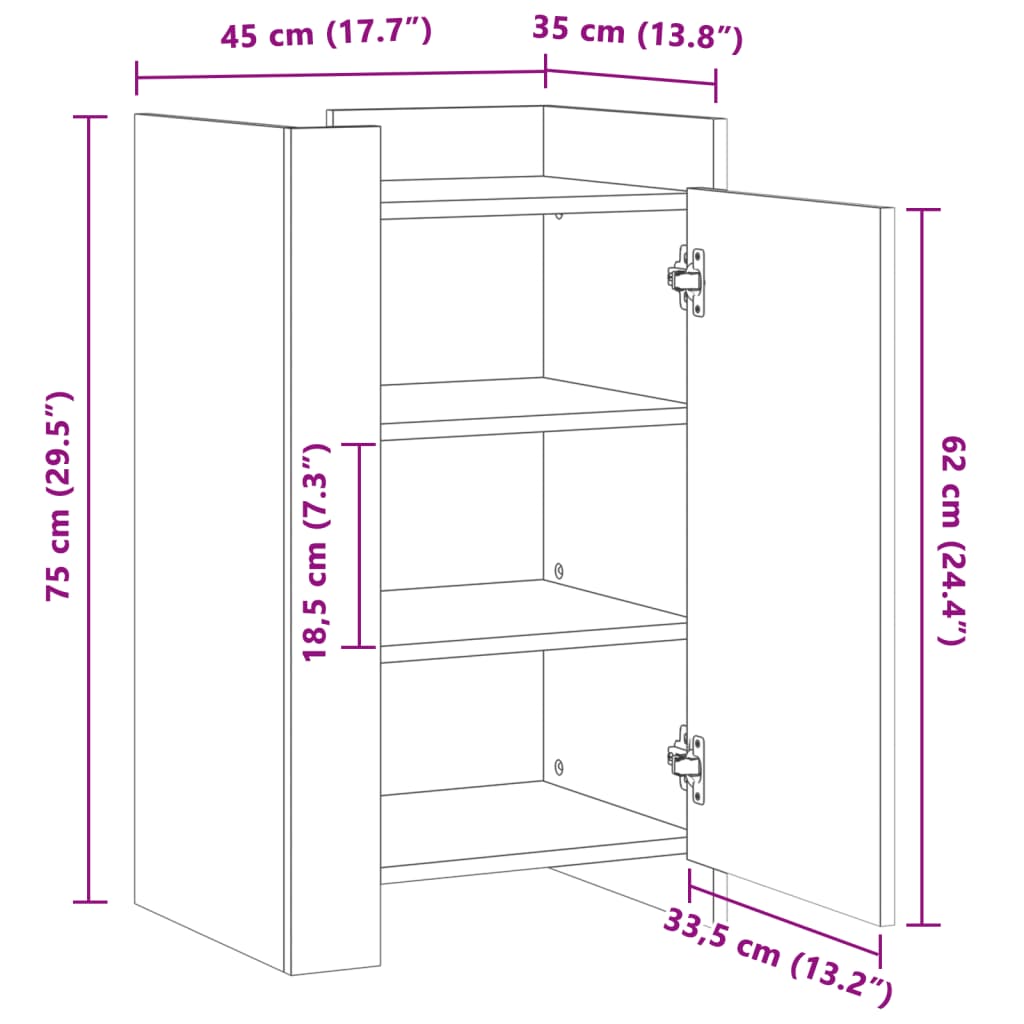 vidaXL Skänk vit 45x35x75 cm konstruerat trä