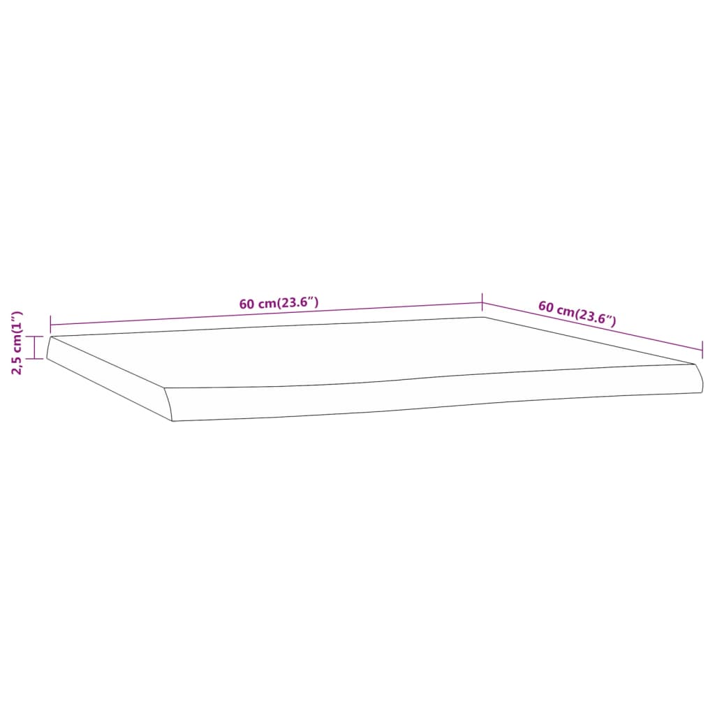 vidaXL Bordsskiva 60x60x2,5 cm fyrkantig massiv akacia levande kant