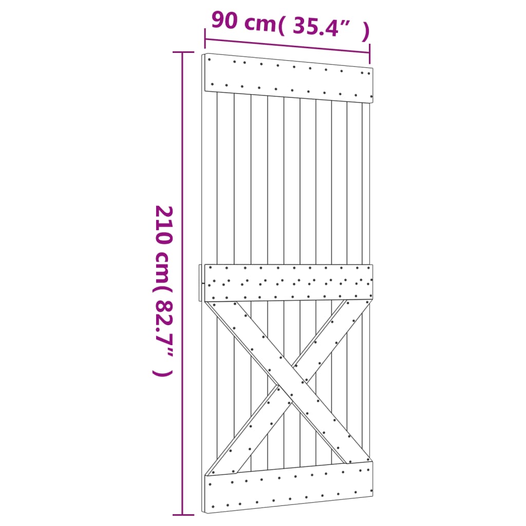 vidaXL Skjutdörr med beslag 90x210 cm massiv furu