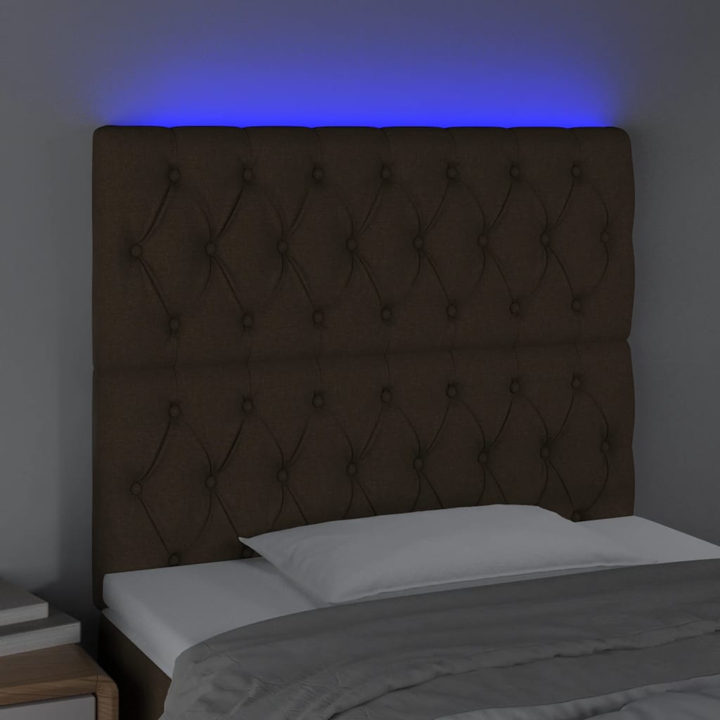 vidaXL Sänggavel LED mörkbrun 90x7x118/128 cm tyg