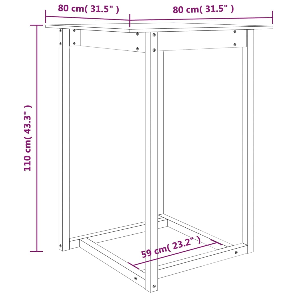 vidaXL Barbord 80x80x110 cm massiv furu