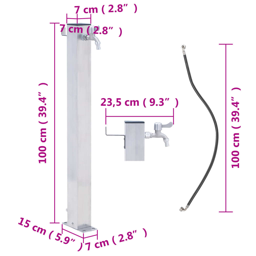 vidaXL Vattenpost 100 cm rostfritt stål fyrkantig