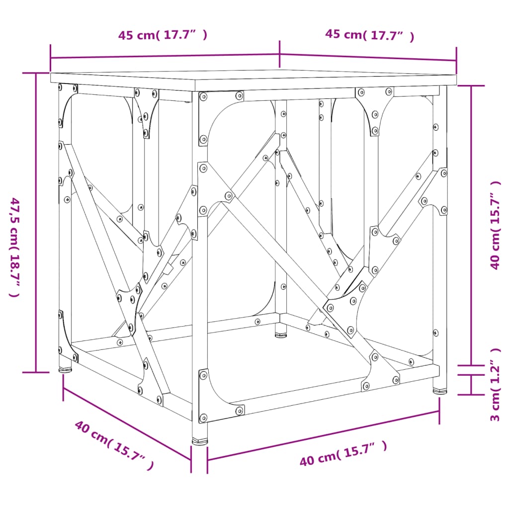 vidaXL Soffbord rökfärgad ek 45x45x47,5 cm konstruerat trä