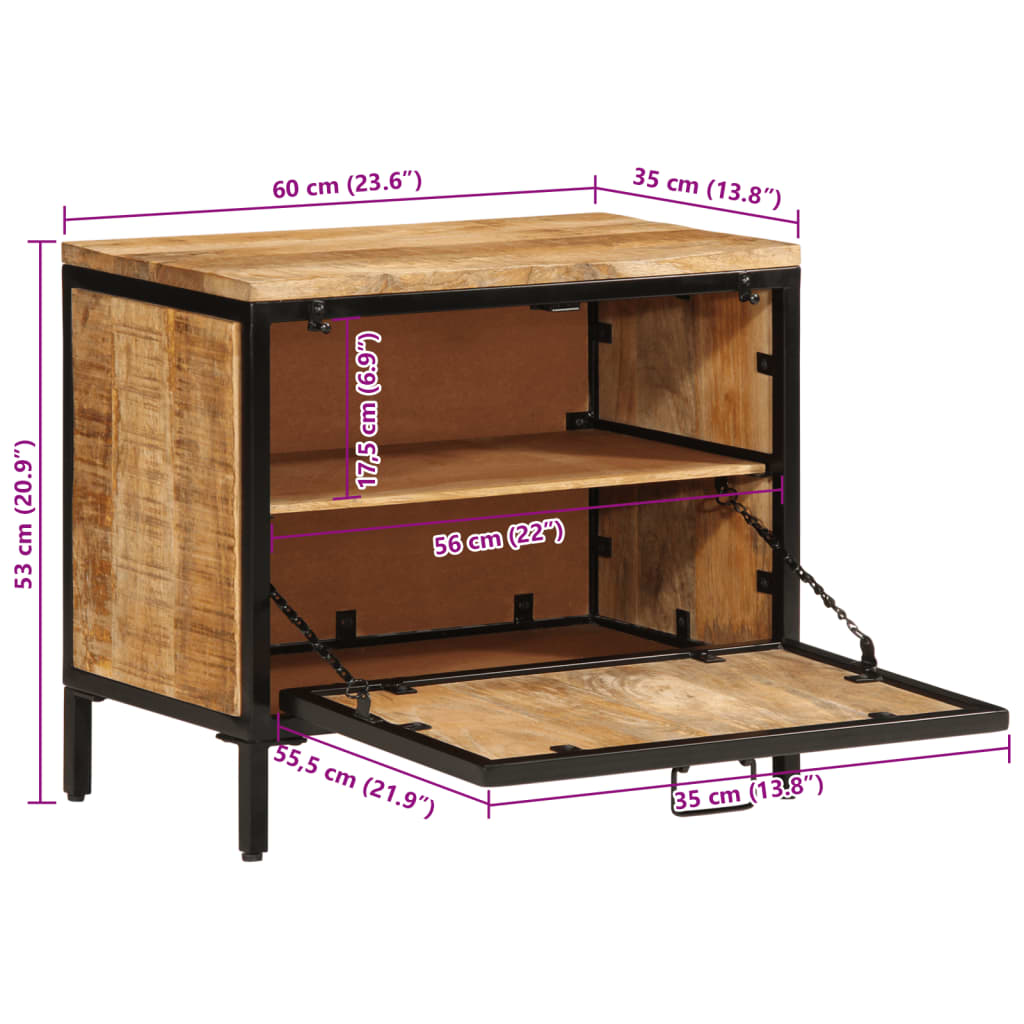 vidaXL Skoskåp 60x35x53 cm massivt grovt mangoträ