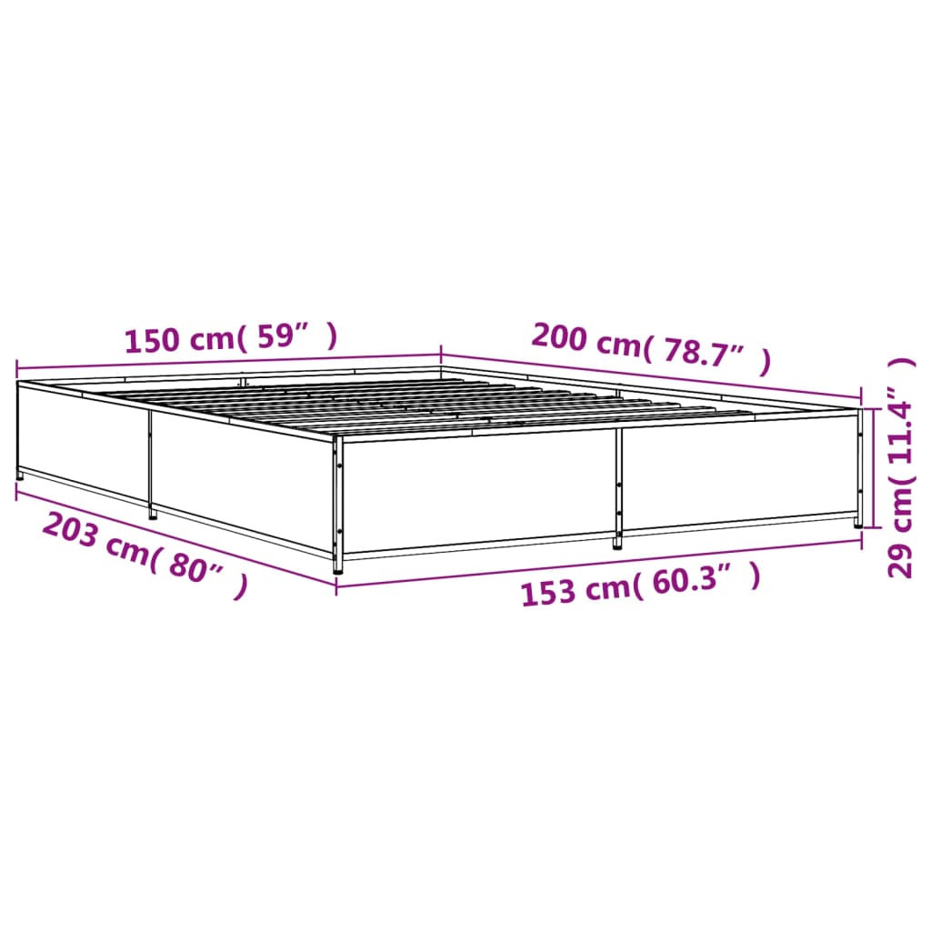 vidaXL Sängram brun ek 150x200 cm konstruerad trä och metall