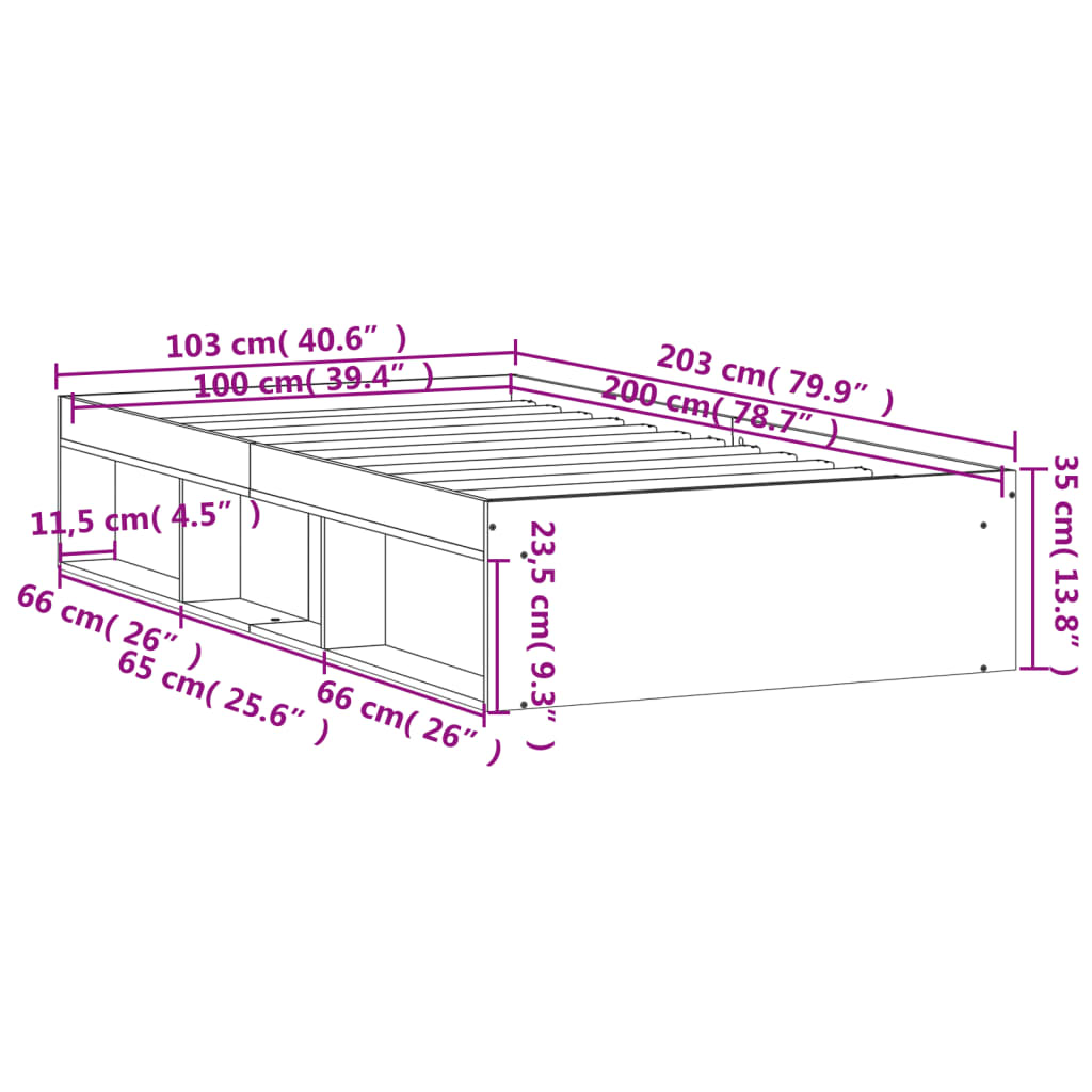 vidaXL Sängram svart 100x200 cm