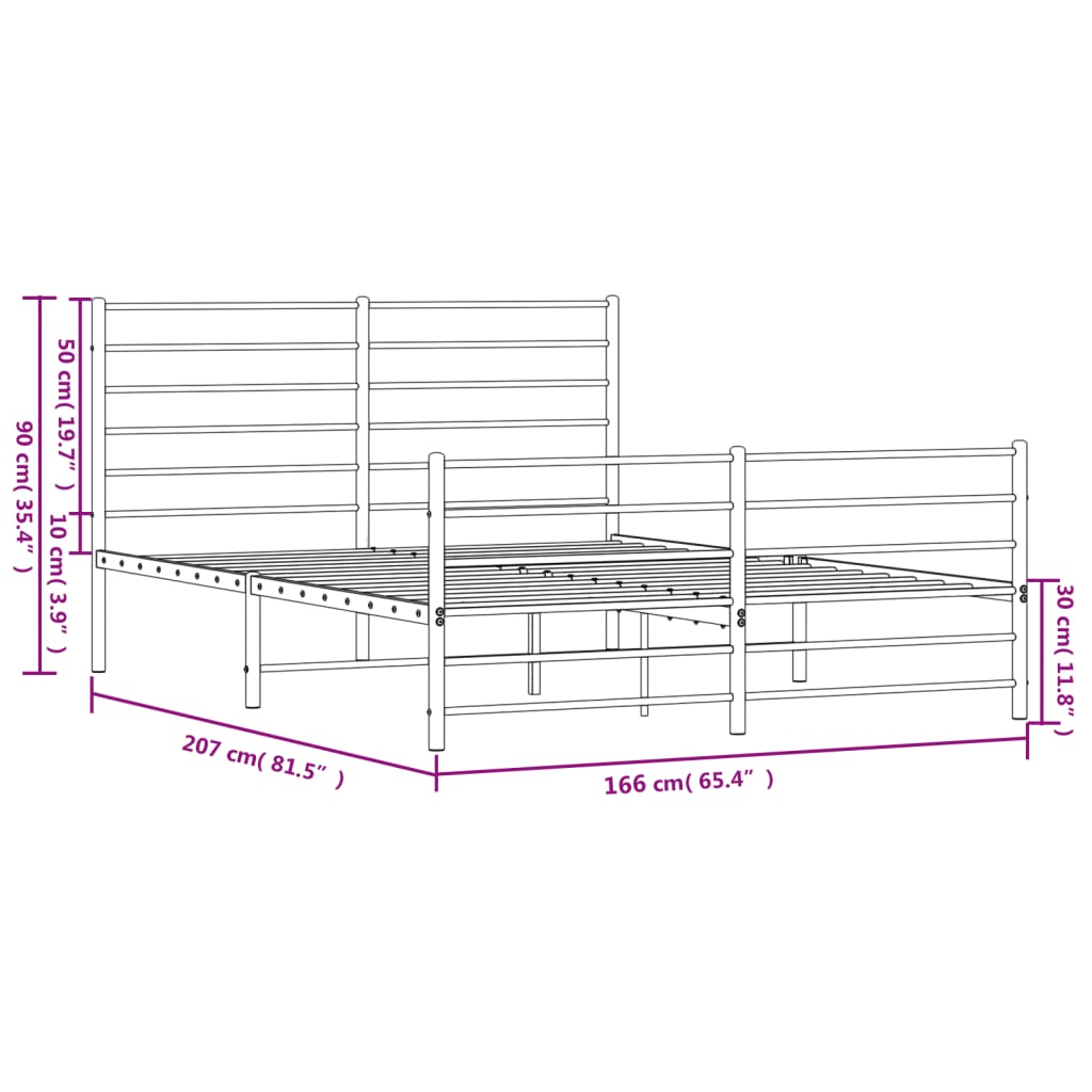 vidaXL Sängram utan madrass med fotgavel metall svart 160x200 cm