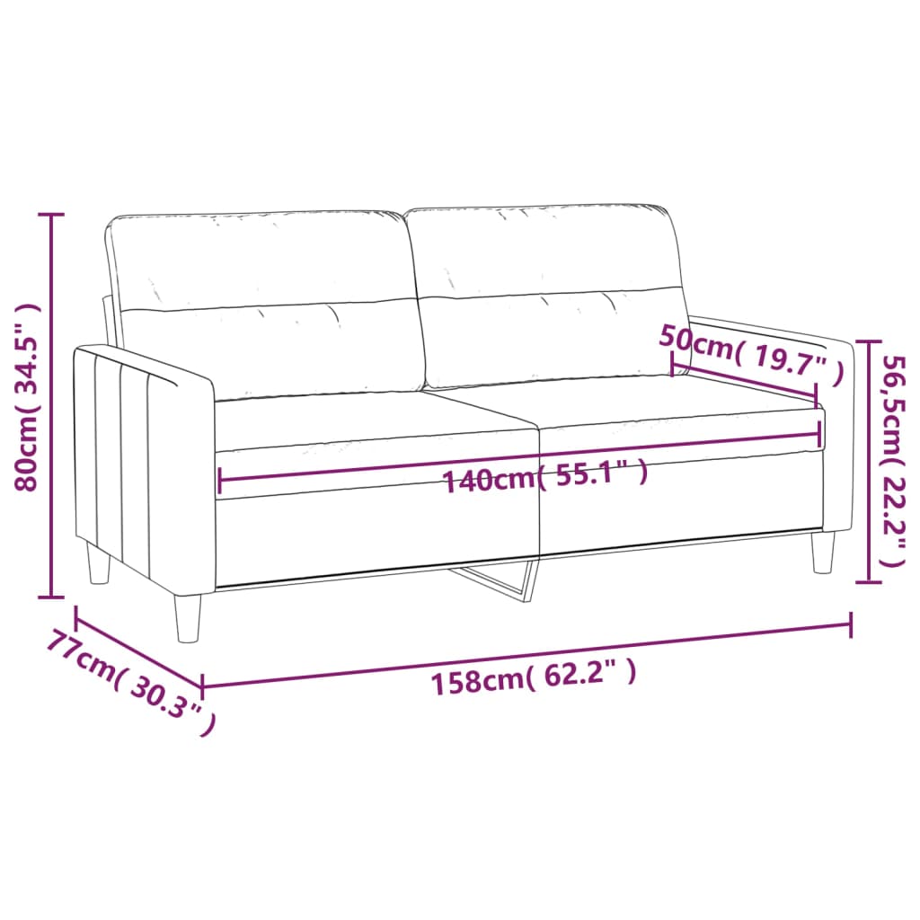 vidaXL 2-sitssoffa vinröd 140 cm tyg