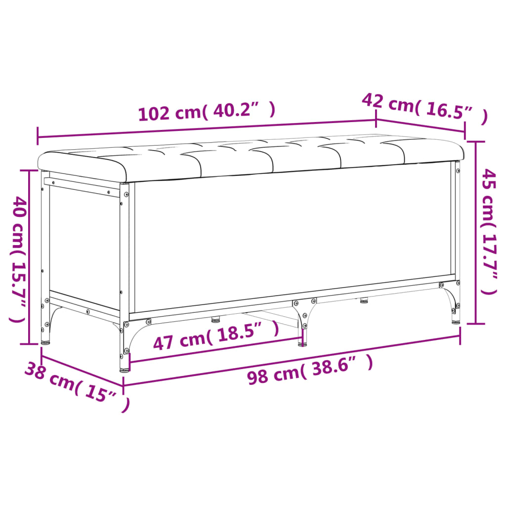 vidaXL Förvaringsbänk sonoma-ek 102x42x45 cm konstruerat trä