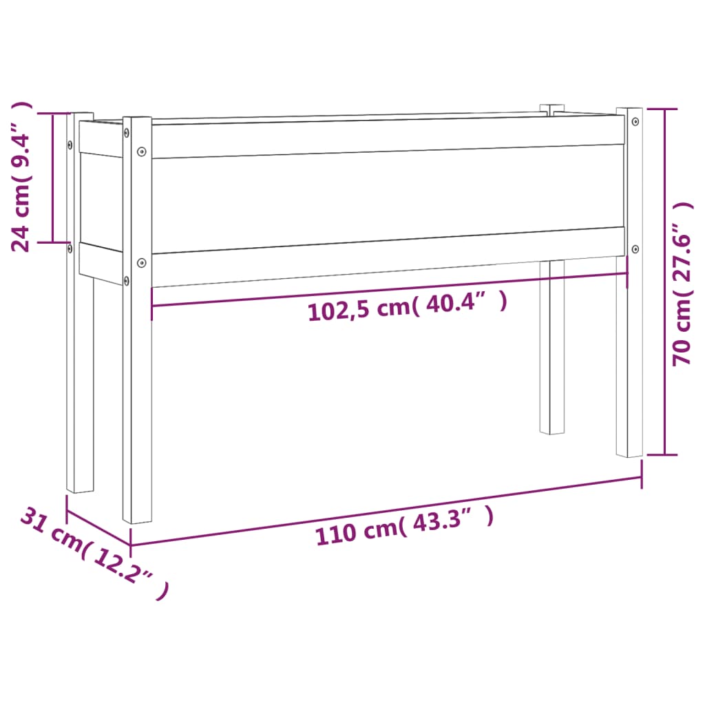 vidaXL Odlingslåda 110x31x70 cm massiv furu