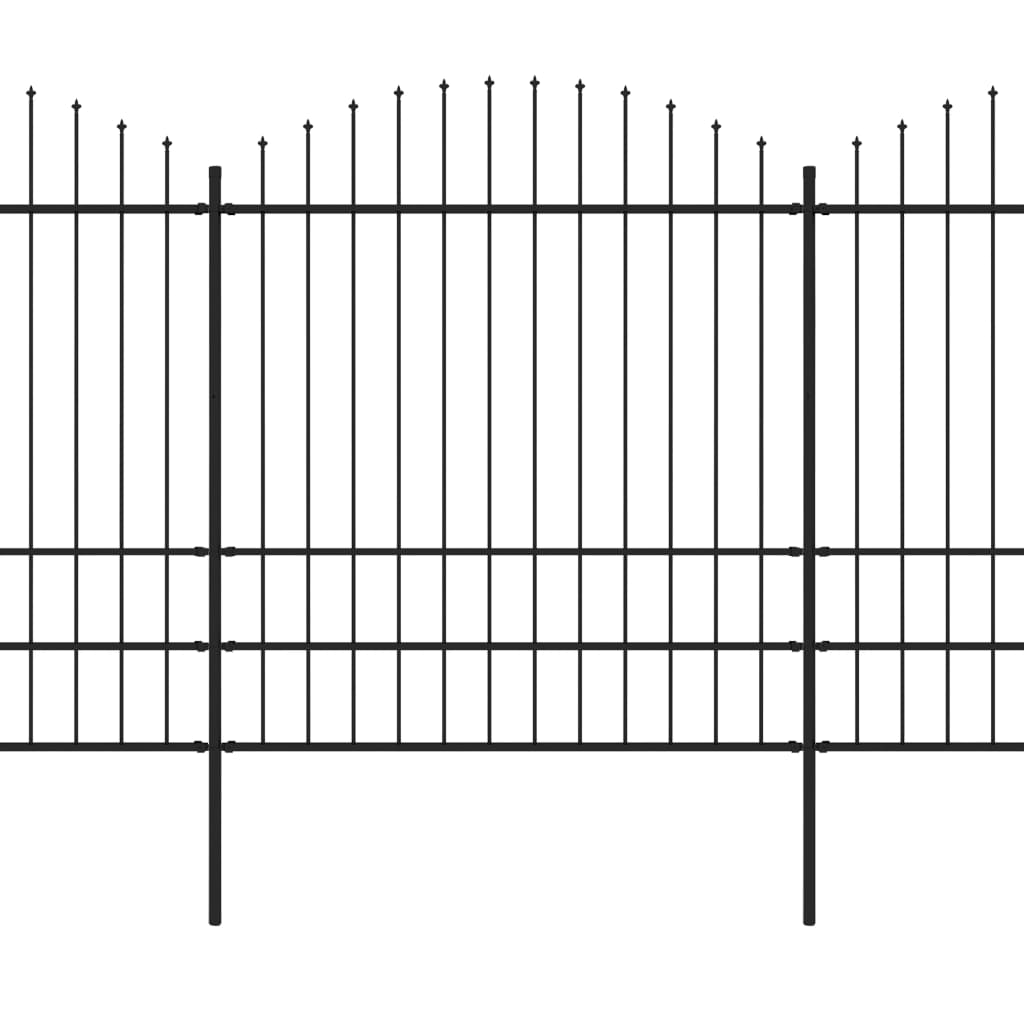 vidaXL Trädgårdsstaket med spjuttopp stål (1,75-2)x8,5 m svart